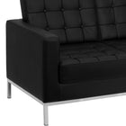 Flash Furniture HERCULES Lacey Series Contemporary Black LeatherSoft Loveseat with Stainless Steel Frame-Button Tufted Back and Seat
