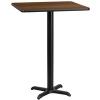 Flash Furniture 24" Square Walnut Laminate Table Top with 22" x 22" Bar Height Table Base-Bar Height Hospitality Table