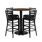 Flash Furniture 36'' Round Walnut Laminate Table Set with Round Base and 4 Ladder Back Metal Bar Stools, Black Vinyl Seat-Black Powder Coated Chair and Table Frame