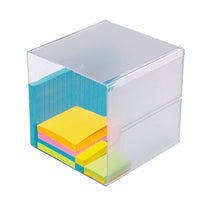 Deflecto Stackable Cube Organizer - 1 Compartment - Clear (350401)-Modular organizer stacks together with metal linking clips to create a custom system keeping cubes secure