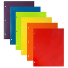 JAM Paper Laminated Glossy 2 Pocket 3 Hole Punch School Presentation Folders, Assorted Colours, 6 Pack-Capacity: 200 sheets