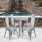 24'' Round Silver Metal Indoor-Outdoor Table Set with 4 Cafe Chairs [CH-51080TH-4-18CAFE-SIL-GG]-24"W x 24"D x 29"H