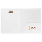 JAM Paper Plastic Heavy Duty Two Pocket Folders, White, 6 Pack-Card Holder and Interior Pockets