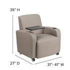 Flash Furniture Leather Guest Chair with Tablet Arm, Front Wheel Casters & Cup Holder - Grey-Taut Seat and Back