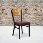 Flash Furniture HERCULES Series Black Slat Back Metal Restaurant Chair - Natural Wood Back & Burgundy Vinyl Seat-2.5'' Thick Foam Padded Seat
