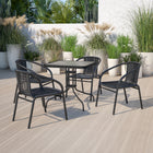 Flash Furniture 28" Square Tempered Glass Metal Table with Black Rattan Edging-Clear Tempered Glass Surface