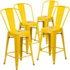 Flash Furniture Commercial Grade 24" High Metal Indoor-Outdoor Counter Height Stool with Back - Yellow-Curved Back with Vertical Slat