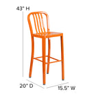 Flash Furniture 30" High Orange Metal Indoor-Outdoor Barstool with Vertical Slat Back-Designed for Indoor and Outdoor Use