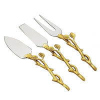 Elegance 3-Piece Golden Vine Cheese Spreader Set-Golden vine handle set