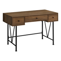 Monarch Specialties 7670 48" Computer Desk - Walnut/Black Metal-Thick paneled computer desk finished in a warm walnut wood-look, with attractive black metal legs