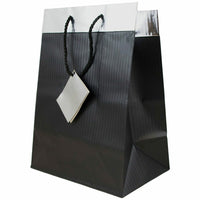 Jam Paper Gift Bags with Rope Handles - Large - 10" x 13" x 6" - Black Pinstripe with Silver Top - 24 Pack-Color: Black Pinstripe with Silver Top