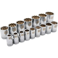 Dynamic Tools 1/2" Drive 16 Piece 12 Point Standard, SAE Socket Set, 3/8" - 1-5/16"-Contains: 3/8", 7/16", 1/2", 9/16", 5/8", 11/16", 3/4", 13/16", 7/8", 15/16", 1", 1-1/16", 1-1/8", 1-3/16", 1-1/4", 1-5/16"