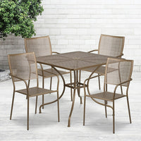 35.5'' Square Gold Indoor-Outdoor Steel Patio Table Set with 4 Square Back Chairs [CO-35SQ-02CHR4-GD-GG]-Set Includes Table and 4 Chairs
