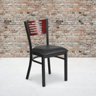 Flash Furniture HERCULES Series Black Slat Back Metal Restaurant Chair - Mahogany Wood Back, Black Vinyl Seat-2.5'' Thick Foam Padded Seat