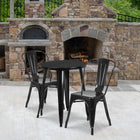 24'' Round Black Metal Indoor-Outdoor Table Set with 2 Cafe Chairs [CH-51080TH-2-18CAFE-BK-GG]-24"W x 24"D x 29"H