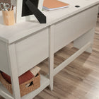 Sauder 47"W Summit Station L-Desk - Glacier Oak-   Cord management includes two desktop grommets which provide a convenient path for cord access