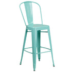 Flash Furniture 30" High Mint Green Metal Indoor-Outdoor Barstool with Back-500 lb. Weight Capacity