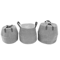 Cathay Importers Grey Linen Round Storage Baskets, 3 Pack-Large: 17" Overall Height x 13" High x 16.5"Dia; Medium: 16.5" Overall Height x 12.5" High x 14.5"Dia; Small: 14.5" Overall Height x 12" High x 13" Dia