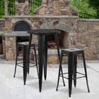24'' Round Black Metal Indoor-Outdoor Bar Table Set with 2 Square Seat Backless Barstools (CH-51080BH-2-30SQST-BK-GG)-24"W x 24"D x 41"H