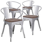 Flash Furniture Silver Metal Chair with Wood Seat & Arms-500 lb. Weight Capacity