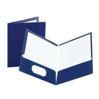 Oxford Showfolio High-Gloss Laminated Twin Pocket Portfolio - Dark Blue-High gloss laminated cover stock for professional quality presentations with extra durability.