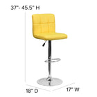 Flash Furniture Contemporary Yellow Quilted Vinyl Adjustable Height Barstool with Chrome Base-Height Adjustable Seat with Gas Lift