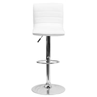Flash Furniture Contemporary Vinyl Adjustable Height Barstool with Horizontal Stitch Back & Chrome Base - White-Contemporary Style Stool