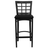 Flash Furniture HERCULES Series Black Window Back Metal Restaurant Barstool - Black Vinyl Seat-Metal Barstool