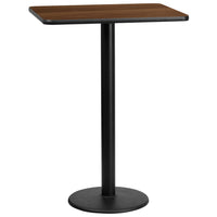 Flash Furniture 24'' x 30'' Rectangular Laminate Table Top, Walnut with 18'' Round Bar-Height Table Base (XUWA2430TR18B)-Bar Height Hospitality Table