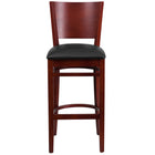 Flash Furniture Lacey Series Solid Back Mahogany Wood Restaurant Barstool - Black Vinyl Seat-Wood Dining Bar Stool