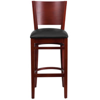 Flash Furniture Lacey Series Solid Back Mahogany Wood Restaurant Barstool - Black Vinyl Seat-Wood Dining Bar Stool
