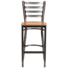 Flash Furniture HERCULES Series Clear Coated Ladder Back Metal Restaurant Barstool - Natural Wood Seat-Metal Barstool