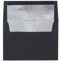 JAM Paper A8 Foil Lined Envelopes, 5.5 x 8.125, Black Linen with Silver Lining, 50/Pack (3243683I)-Black linen with silver foil lined recycled envelope