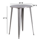 30'' Round Silver Metal Indoor-Outdoor Bar Height Table (CH-51090-40-SIL-GG)-30"W x 30"D x 41"H