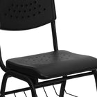 Flash Furniture HERCULES Plastic Chair with Black Frame & Book Basket - Black-Carrying Handle Cutout for Easy Movement