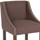 Flash Furniture Carmel 24" High Transitional Walnut Counter Height Stool with Accent Nail Trim in Brown Fabric-Curved Nailhead Trimmed Arms