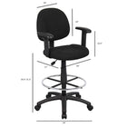 Nicer Furniture Fabric Drafting Chair - Adjustable Arms-Durable 24" chrome foot ring for added leg support and comfort