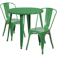 30'' Round Green Metal Indoor-Outdoor Table Set with 2 Cafe Chairs [CH-51090TH-2-18CAFE-GN-GG]-Metal Cafe Table