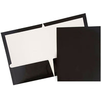 JAM Paper Glossy Two Pocket Presentation Folders, Black, 50 Pack-Black Glossy Presentation Folders