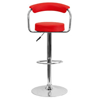 Flash Furniture Contemporary Red Vinyl Adjustable Height Barstool with Arms & Chrome Base-Retro Style Stool