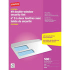 Staples #9 Gummed White Double Window Security Envelopes - 3-7/8" x 8-7/8" - 500 Pack-#9, 3-7/8" x 8-7/8"