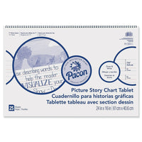 Pacon Chart Tablet Picture Story 24" x 16" White, 3 Pack (PACMMK07426)-Picture Story ruling has 7" picture space at the top, and is 1-1/2" ruled with a 3/4" dotted midline and 1/2" skip space.