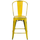 Flash Furniture Commercial Grade 24" High Distressed Metal Indoor-Outdoor Counter Height Stool with Back - Yellow-Set of 4 Bistro Style Counter Stools