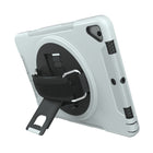 CTA Digital Protective Case with Rotatable Grip Kickstand for 10.2" iPad Gen 7 and 8, Air 3 and 10.5" Pro - White-360-degree rotating hand-grip with comfortable, resizable hand strap