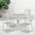 35.25'' Round Light Grey Indoor-Outdoor Steel Patio Table Set with 4 Square Back Chairs [CO-35RD-02CHR4-SIL-GG]-Set Includes Table and 4 Chairs