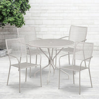 35.25'' Round Light Grey Indoor-Outdoor Steel Patio Table Set with 4 Square Back Chairs [CO-35RD-02CHR4-SIL-GG]-Set Includes Table and 4 Chairs