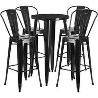 24'' Round Black Metal Indoor-Outdoor Bar Table Set with 4 Cafe Barstools [CH-51080BH-4-30CAFE-BK-GG]-Metal Cafe Bar Table