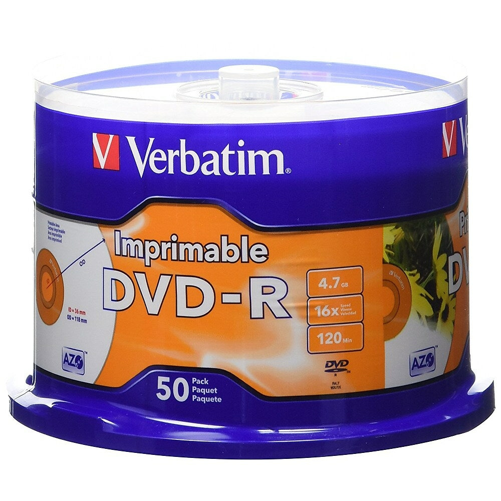Verbatim DVD-R 4.7GB 16X White Inkjet Printable with Branded Hub