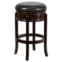 Flash Furniture 29" High Backless Wood Barstool with Carved Apron & Black Leather Swivel Seat - Cappuccino-Transitional Style Stool