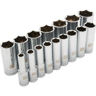 Dynamic Tools 1/2" Drive 16 Piece 6 Point Deep, SAE Socket Set, 3/8" - 1-5/16"-Contains: 3/8", 7/16", 1/2", 9/16", 5/8", 11/16", 3/4", 13/16", 7/8", 15/16", 1", 1-1/16", 1-1/8", 1-3/16", 1-1/4", 1-5/16"